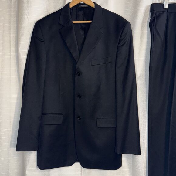 Jones New York Suit Men 44L Black Solid Single Breasted 100%  Wool 36X31 cuffed - Picture 11 of 15